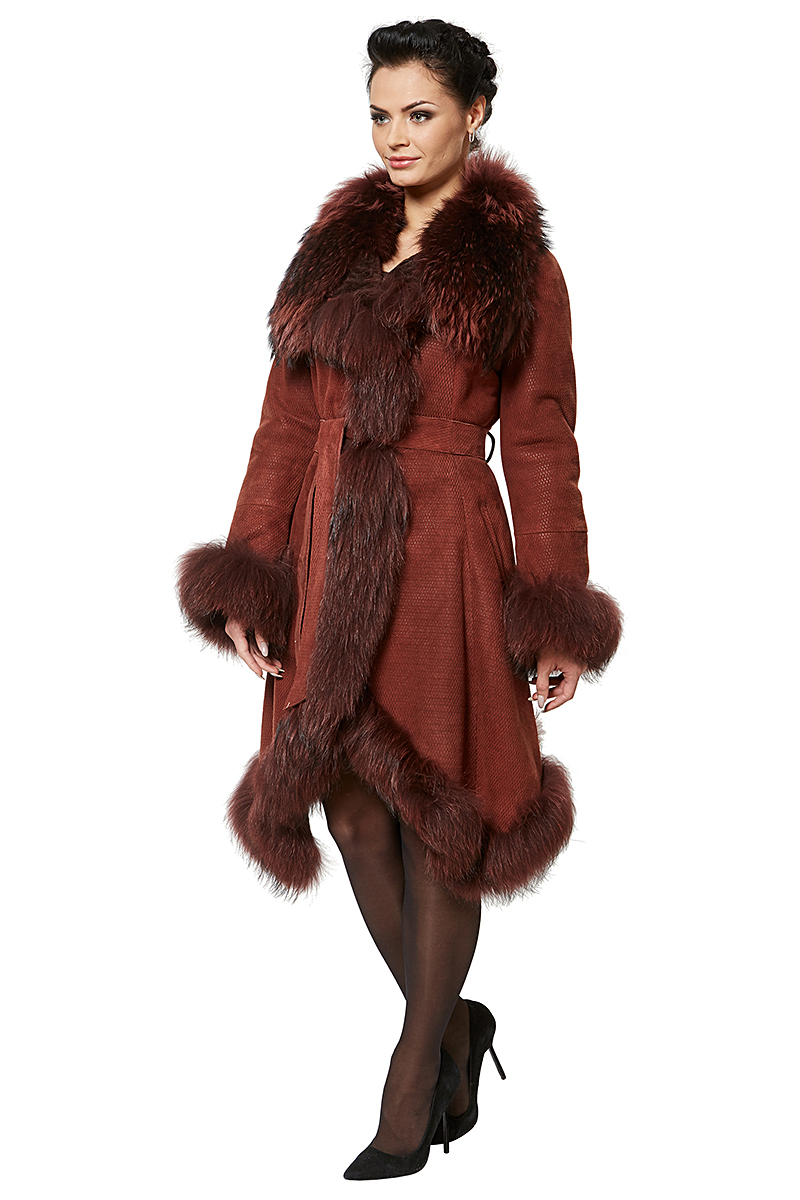 Дубленка длинная с воротником  ДД-157 цвет Коричневый фото